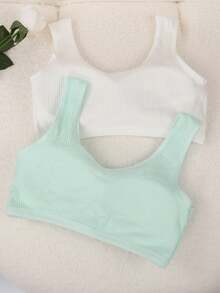Corpiño para Adolescentes sin Varilla, Ropa Interior Infantil y Brasier para Niñas, Adecuado para Niñas de 8 a 14 Años en Desarrollo - Azul - Ver 2