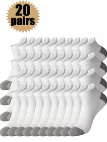 20/10/5/1 Pairs Plain Color Contrast Thick Sports Ankle Socks, Outdoor Running Fitness Sweat-Absorbent Breathable Low-Cut Socks - Multicolor - View 39