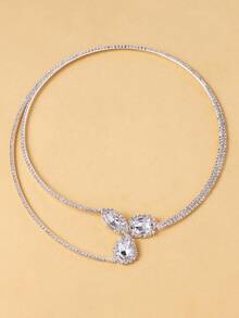Fashion Double Layer Rhinestone Collar Necklace Jewelry Statement Water Drop Collar Open Adjustable For Women - Multicolor - View 9