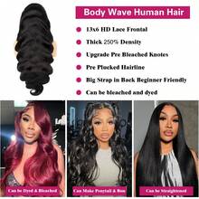 250% Density 42Inch Body Wave 13x6 HD Lace Front Wigs Human Hair 250 Density 12A 100% Virgin Frontal Wigs Human Hair 13x6 Body Wave Glueless Wig For Women Pre Plucked Bleached Knots With Baby Hair Natural Black - Natural Black - View 3