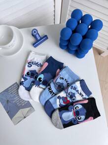 Disney 4 pares de calcetines tobilleros de mujer con estampado de Stitch de , versátiles para todas las temporadas, color aleatorio, de tela de alta calidad, sin relleno