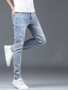 Vaqueros rotos para hombre - Celeste - Ver 3