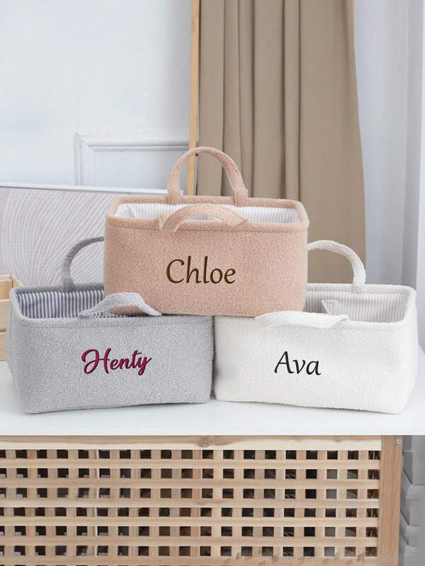 1pc Personalized Solid Color Baby Name Diaper Storage Basket - Ideal Newborn Gift! Custom Embroidered Name Basket, Diaper Bag And Baby Carrier. Suitable For Mother's Day, Newborn Gifts, Adding Unique Charm!,Multi-Functional,Ornamental,Letter,Stylish,Modern,Colorful,Cute,Adorable,Casual,Custom,Personalised,Unique,Customized,Ideal Gifts For Him,Ideal Gifts For Her Back To School