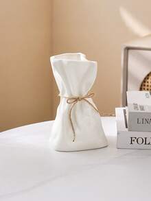 1pc Bohemian Style Farmhouse Linen Texture Faux Ceramic Plastic Vase, Rich Surface Texture, Suitable For Home Decor, Housewarming, Wedding Gift, Unisex Rustic Desktop Decoration Flower Vase