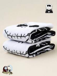 Disney 1 par, unisex, calcetines de media caña con dibujo de Jack de Disney, contraste negro y blanco, tejido suave, ajuste elástico, estilo gótico oscuro, set de calcetines de pareja/mujer, edición limitada para Pascua/verano/Halloween/pareja/mujer/calcetines blancos