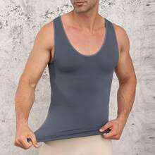 Men Compression Shirt Vest Slimming Body Shaper Shaping Undershirts Shapewear Workout Tank Tops - Grey - View 3
