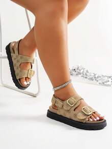 Chunky Sole Beach Sandals Metal Buckle Decor Open Toe Slides