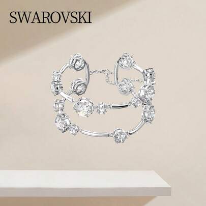 Swarovski Constella Double Circle Bracelet Women's Round Cut White Rhodium Plated 5638697