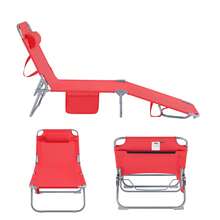 SoBuy OGS35-B Garden Lounger With Side Pocket And Pillow, Airy Folding Sun Lounger For Gardens, Courtyards, Beaches, 110 Kg Load, Blue, W X H X D Approx. 191 X 19 X 56 Cm - Red - View 8