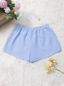 Sunny Summer Y2k Back To School Stripe Print Tether Minimalist Everyday Shorts - Blue - View 6