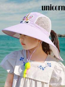 1pc Sparkly Butterfly Cartoon Print Sun Hat, For Girls Toddler/Child, Lightweight, Adjustable String, Outdoor Sports Cap With Whistle, Large Brim Summer Beach Hat - 1PC - View 14