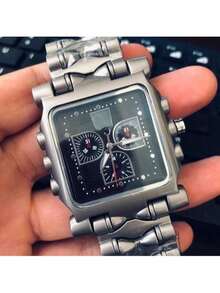 Men's Tank Minute Date And Time Square Stainless Steel Water Resistant Watch - Blue - View 3