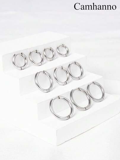 5對極簡不鏽鋼圓環耳環,適合男女裝飾