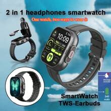 Orologio intelligente 2 in 1 con auricolari integrati, display ad alta definizione, tracker fitness multifunzione, chiamate senza fili e controllo musica, batteria ricaricabile, cinturino in silicone, cassa in lega di zinco, include 2 auricolari comodi, compatibile con telefoni Android