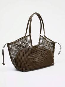 新款女士网眼大容量复古通勤个性化设计手提包/沙滩包 - 綠色 - 查看 6