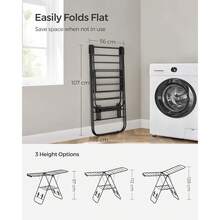 Airer, Foldable Clothes Drying Rack, Clothes Horse With Height-Adjustable Wings, Free-Standing Laundry Drying Rack, Indoor And Outdoor Use, Steel, Black LLR502B01 - Black - View 4