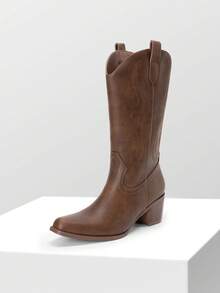 Women's Western Cowboy Mid-Calf Boots Embroidery Chunky Heel Music Festival Party Boots - 棕色 - 查看 3