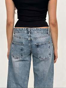 Denim Jeans For Women Wide Leg Jeans Low Waist Baggy Jeans For Women Loose Boyfriends Jeans Denim Pants Vintage Y2K 90S - Màu xanh bụi bặm - Xem 4