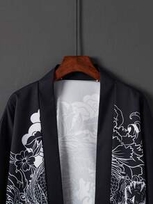 Chinese Style Retro Improved Hanfu Dragon Robe Print Cover Up, Loose Beach Cover Up Kimono Robe For Summer - Black - View 3