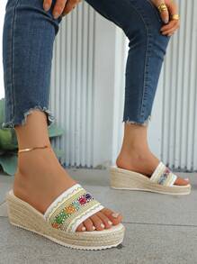 Nuevas llegadas de verano 2025 - Sandalias de cuña con plataforma y suela gruesa para mujer, trenzadas de paja, cómodas, con correa de tobillo de moda y tacón alto