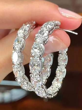 1 Pair Pretty Cubic Zirconia Hoop Earrings For Women For Wedding Anniversary Engagement Party Jewelry Valentine's Day Gift