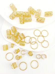 40pcs/Set Mixed Shape Dreadlock Hair Ties, Adjustable Hair Bands Suitable For Braiding Hairstyles, All Seasons - Gold - View 5