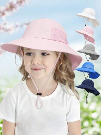 1 件装幼儿儿童女孩男孩遮阳帽夏季 UPF 50+ 防护帽宽边颈盖沙滩玩耍帽适合 1-7 岁