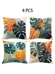 Juego de 4 fundas de almohada/1 pieza, serie de plantas tropicales de verano, con diseños de hojas de bambú con caparazón de tortuga y plantas tropicales, de 18x18 pulgadas, con cierre de cremallera, tela suave y cómoda, duradera, resistente a la decoloración, lavado a mano, apropiada para salas de estar modernas, dormitorios y decoración de jardines al aire libre. Sin relleno de almohada.