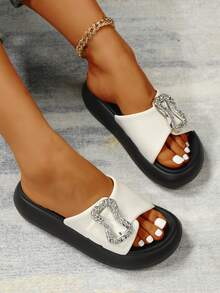 Women's Thick Sole Rhinestone Slippers, Fashionable Versatile High-End Outdoor Sandals For Summer 2025 New Arrival - White - View 2