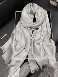 1pc Women Elegant Minimalist Five-Leaf Flower Print Lyocell Scarf, Versatile Lightweight Shawl For All Seasons, Can Be Used As Decoration, Head Wrap For Dress - Multicolor - View 24