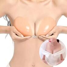 1pc Strapless Adhesive Push-Up Reusable Silicone Bra, Women/Girls Invisible Sticky Bra, Nude - Apricot - View 1