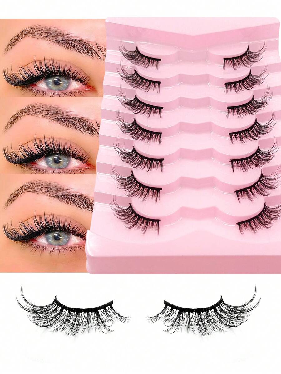 7 Pairs Half Lashes Corner Eyelashes Natural Look False Eyelashes, 3D Fluffy Effect Faux Mink Fake Cat Eye Lashes, Reusable Wispy Natural Half Eyelashes Makeup False Eyelashes - View 1