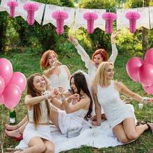 单身派对装饰，1 件/6 包单身派对用品，悬挂式蜂窝绒球粉色背景适用于新娘送礼会、单身派对、单身派对配饰、单身派对配饰、新娘婚礼订婚粉红玫瑰粉色生日，将香蕉别在帅哥身上游戏新娘送礼会婚礼订婚派对游戏女孩之夜 - 彩色 - 查看 3