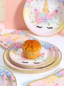 1 Set (25pcs) Golden Unicorn Disposable Plates, Napkins And Cups, Suitable For 25 Guests, Disposable Paper Plates Party Supplies For Birthday, Wedding, Party, Family Picnic