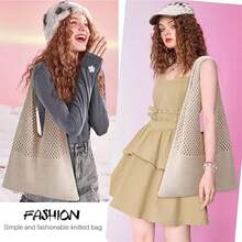 1 buc. Geantă de plajă croșetată, personalizată, brodată, în stil boho, la modă - Geantă de umăr tricotată în culoare solidă, mai multe culori disponibile, cu design de plasă, geantă croșetată, geantă de umăr cu capacitate mare, portofel de plajă, geantă de vară împletită cu goluri pentru femei, geantă de umăr, geantă împletită, geantă tote de capacitate mare pentru vară, geantă împletită tricotată multicoloră, geantă tricotată vintage simplă cu goluri, cumpărături pentru geantă din fire, ideală pentru vacanța de vară și utilizarea zilnică, esențială pentru călătorii, perfectă pentru decorarea ținutei și fotografie, universală, capacitate mare, versatilă, multifuncțională, colorată, drăguță, adorabilă, contractată, amuzantă, kawaii, y2k, minimalistă, navetă, business casual, de bază, personalizată, unică, personalizată, cadouri ideale pentru el, cadouri ideale pentru ea, familia, prietenii, prietena, pentru aniversări, pentru zile de naștere, pentru sărbători/vacanțe, pentru activități - Multicolor - Vizualizare 6