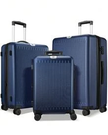 3 Piece Luggage Sets Expandable(Deep Blue), Hardshell Travel Suitcase With Four Spinner Wheels And TSA Lock,Suitable For Travel,Vcation,Weekend Trips,Long-Distance Or Short Distance Travel - 深藍色 - 查看 1