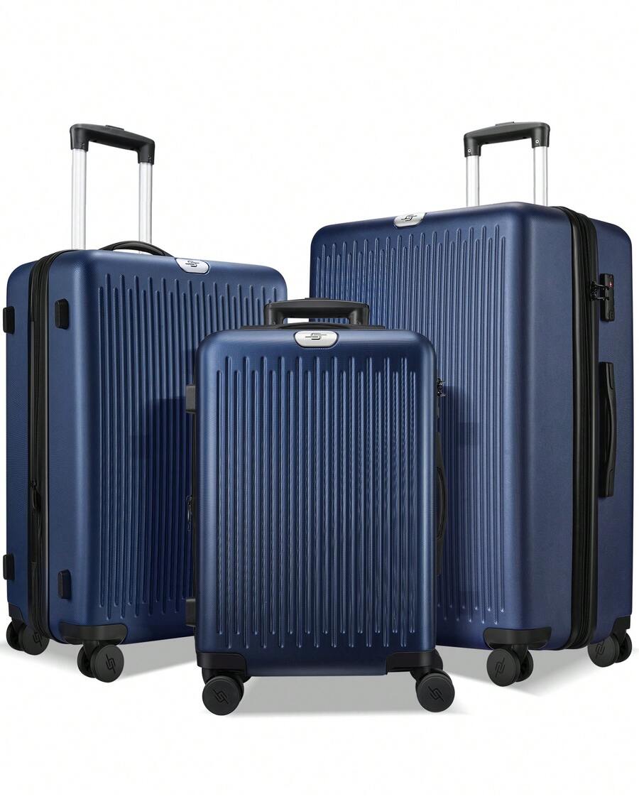 3 Piece Luggage Sets Expandable(Deep Blue), Hardshell Travel Suitcase With Four Spinner Wheels And TSA Lock,Suitable For Travel,Vcation,Weekend Trips,Long-Distance Or Short Distance Travel - 深藍色 - 查看 1