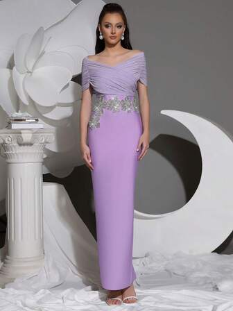 Nuovo abito da cerimonia lungo e attillato, a manica lunga, realizzato a mano con perline e decorazioni di cristalli, con applicazioni floreali 3D, elegante per invitati di nozze, feste, gala, eventi serali formali.