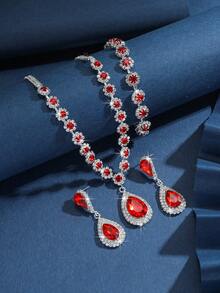 1Set Women's Fashion Jewelry 3 Pieces Set: Necklace, Earrings, Bracelet - Royal Blue - View 8