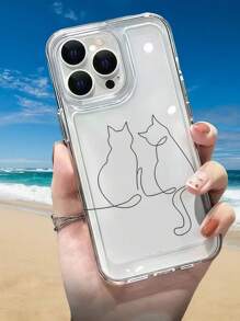 1pc Cute Cat Graphic Minimalist Transparent TPU Shockproof Phone Case Compatible With IPhone 17 16 15 14 13 12 11 Pro Max, Series