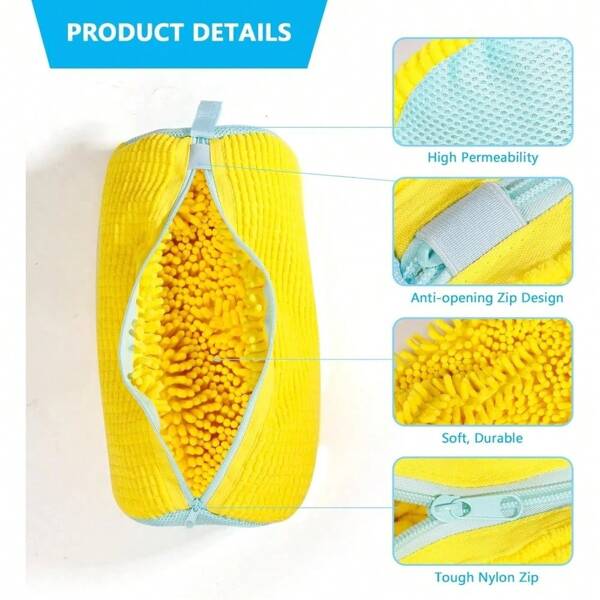 Durable Shoe Washer Bags For All Types Of Shoes - Yellow With Blue Zipper, Protective Laundry Bag, Richly Lined Plush, Suitable For Sneakers & Casual Shoes, Laundry Dishwashing Bags, Laundry Bags