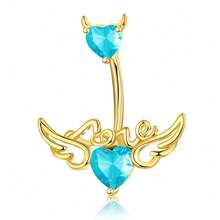 Rhinestone & Cubic Zirconia Wing Decorated 'LOVE' Letter Navel Ring, Piercing Jewelry - Multicolor - View 23