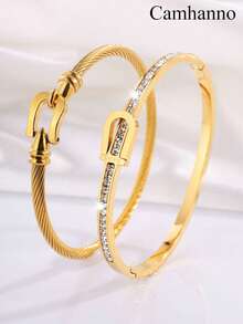 2 Stück Stilvolle Leichte Luxus-armreif-kombination Aus Neutralem Edelstahl Mit Außenhaken Und Hufeisen-design, Geeignet Zum Senden Von Müttern