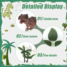 28pcs Realist Dinosaur Figures Cake Topper Set, Dinosaur Cake Decorations With Coconut Trees Green Leaves, Dinosaur Birthday Toppers Foy Party Supplies