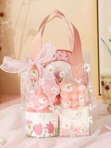 10-1pc Simple Double Handle Waterproof Flower Gift Tote Bag, Foldable Flower Bouquet Packaging Hand Carry Bag, Delicate Flower Box With Handle For Gift Wrapping, Small PVC Bag, Mini Transparent Gift Bag With Handle, Plastic Gift Bag With Handle Transparent Handbag, Rectangular Wedding Gift Packaging Bag - Multicolor - View 8