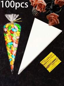 50pcs/100pcs/Pack Diy Wedding Birthday Party Opp Bags, Transparent Triangle Candy Food Bags, Food Bag Food Box Suitable For Candy Chocolate Cookies Etc.Lot Diy Candy Bag, Wedding Favors, Birthday Party Decoration, Ideal For Baking, Candy, Pastry, And Snack Packaging Wedding Party Gift Bags, Christmas, Suitable To Use In Kitchen, Kitchen Storage