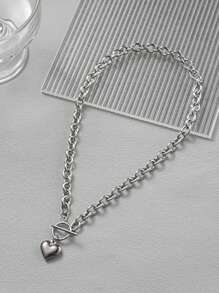 1pc Casual Heart Shape Pendant Lobster Clasp Necklace