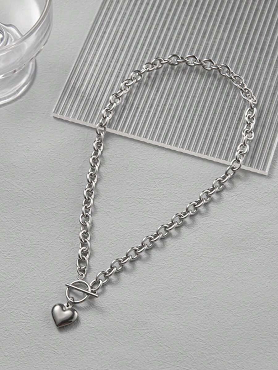 1pc Casual Heart Shape Pendant Lobster Clasp Necklace