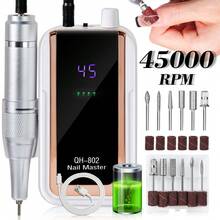USB- Rechargeable Nail Drill Machine 45000 RPM – Professional Cordless Manicure Tool With Adjustable Speed, Quiet & Portable For Salon/Home DIY - White - View 1