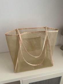 1pc Girl's Transparent Mesh Shoulder Bag, Fashionable E Large Capacity Tote Bag For Daily Commute - Multicolor - View 9